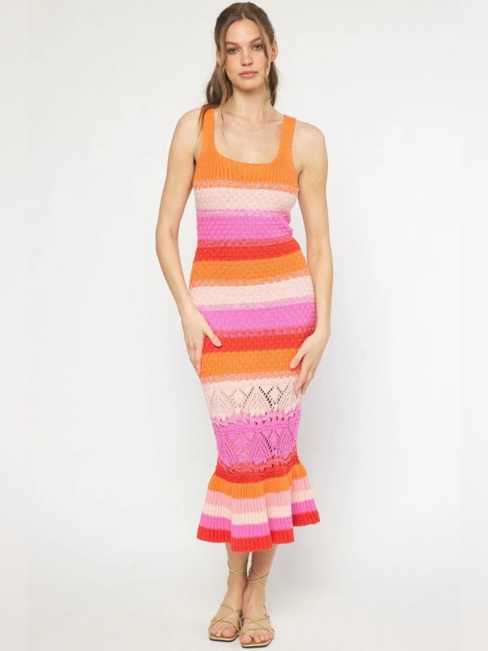 Entro Crochet Colorblock Mermaid Hem Sleeveless Midi Dress Size M NWT